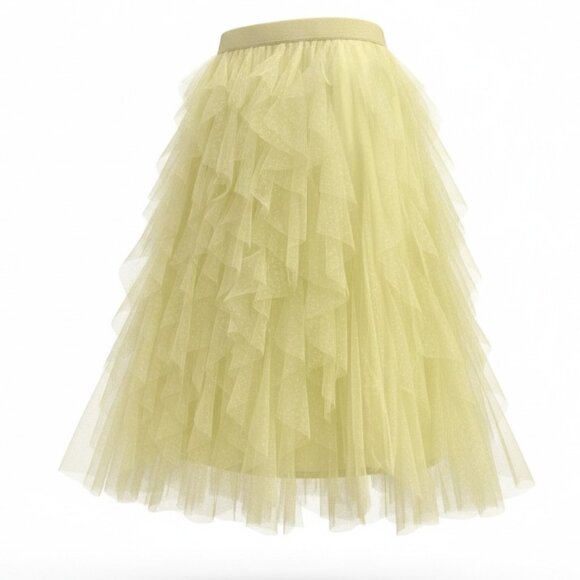 Anthropologie By Anthropologie Chéri Chartreuse Ruffled Tulle Midi Skirt SZ M - Picture 2 of 15